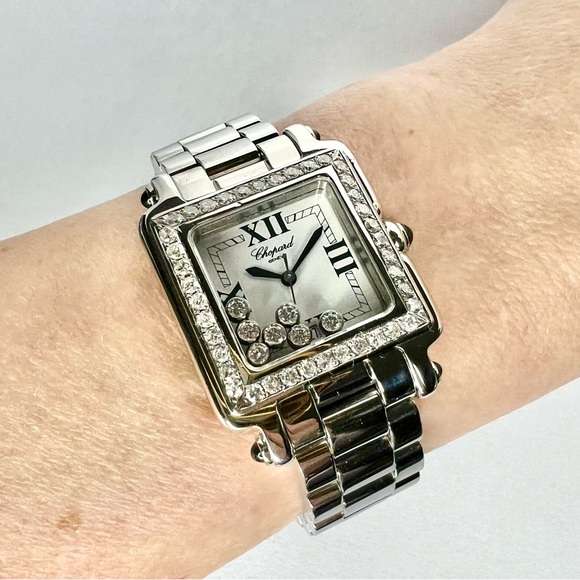 CHOPARD HAPPY SPORT Quartz 27mm 7 Floating 2TCW Diamonds Watch - Picture 2 of 7